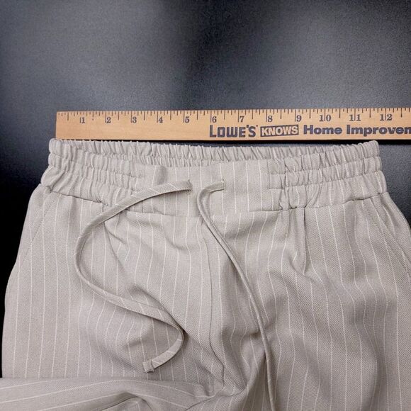 ASOS Wide Leg Trouser High Rise Drawstring Pull On Pants Gray Stripe Minimal 0 - Picture 2 of 6